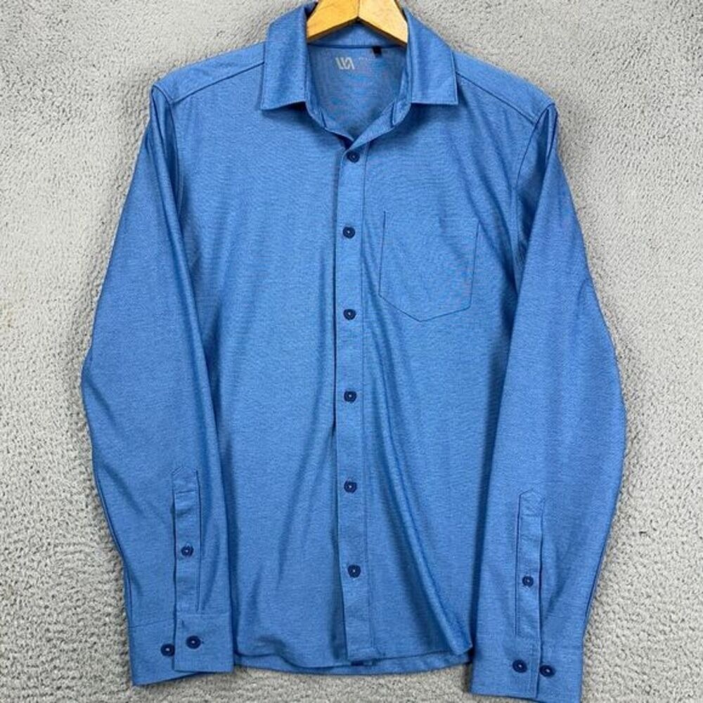 VRST Button Up Shirt Adults Small Blue Long Sleeve Casual Pocket Outdoor Mens